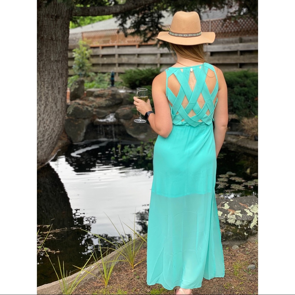 Aqua Maxi Dress with Crisscross Back